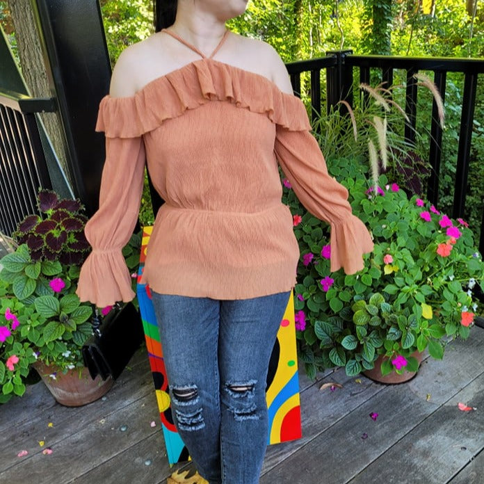 Camel/Tan Halter Off Shoulder Top