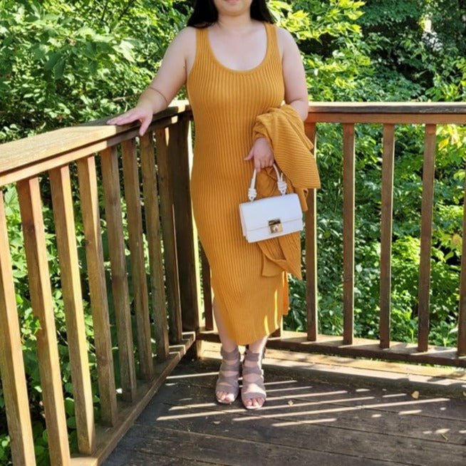 Mustard 2pcs Dress and Shawl