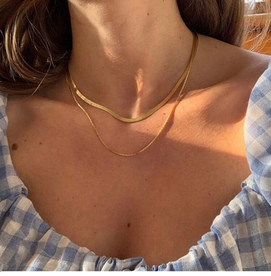 2PCS Layered Snake Chain Necklace - 18k Gold Plated