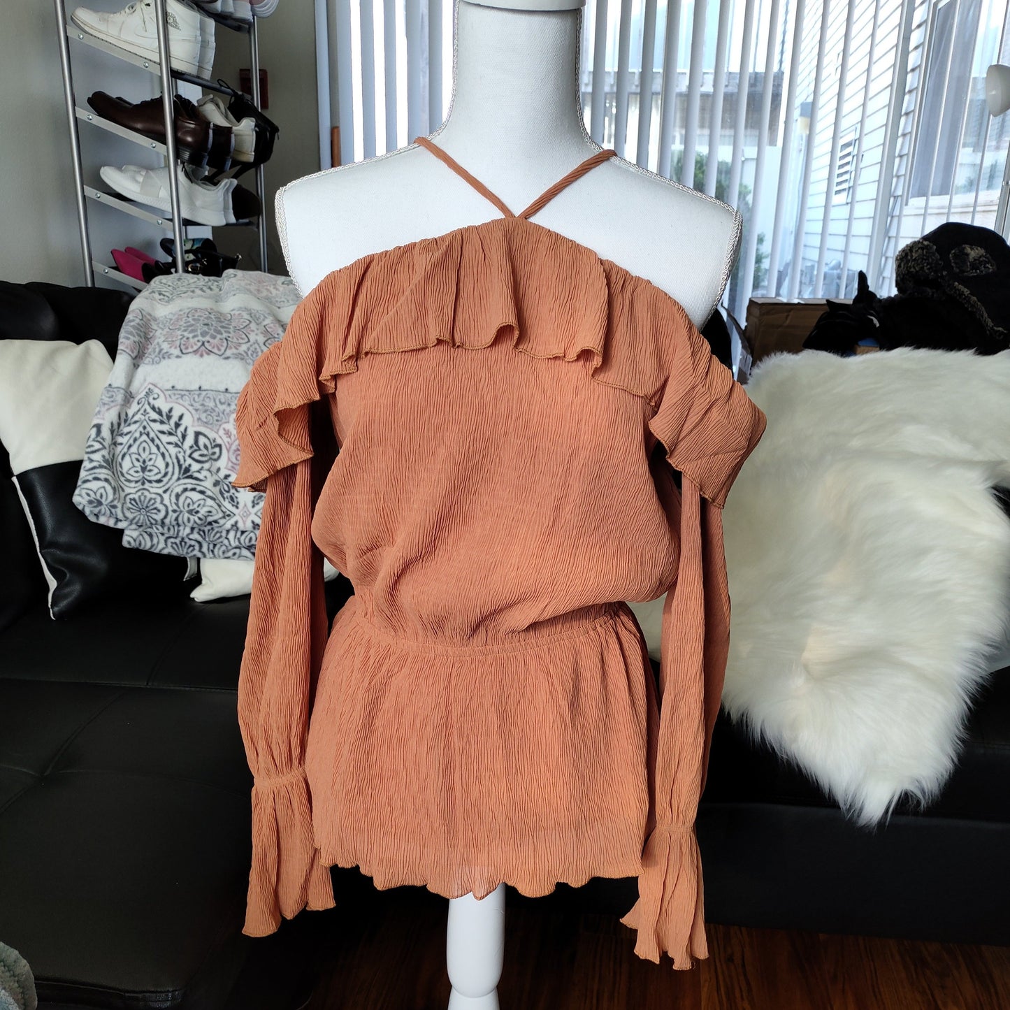 Camel/Tan Halter Off Shoulder Top