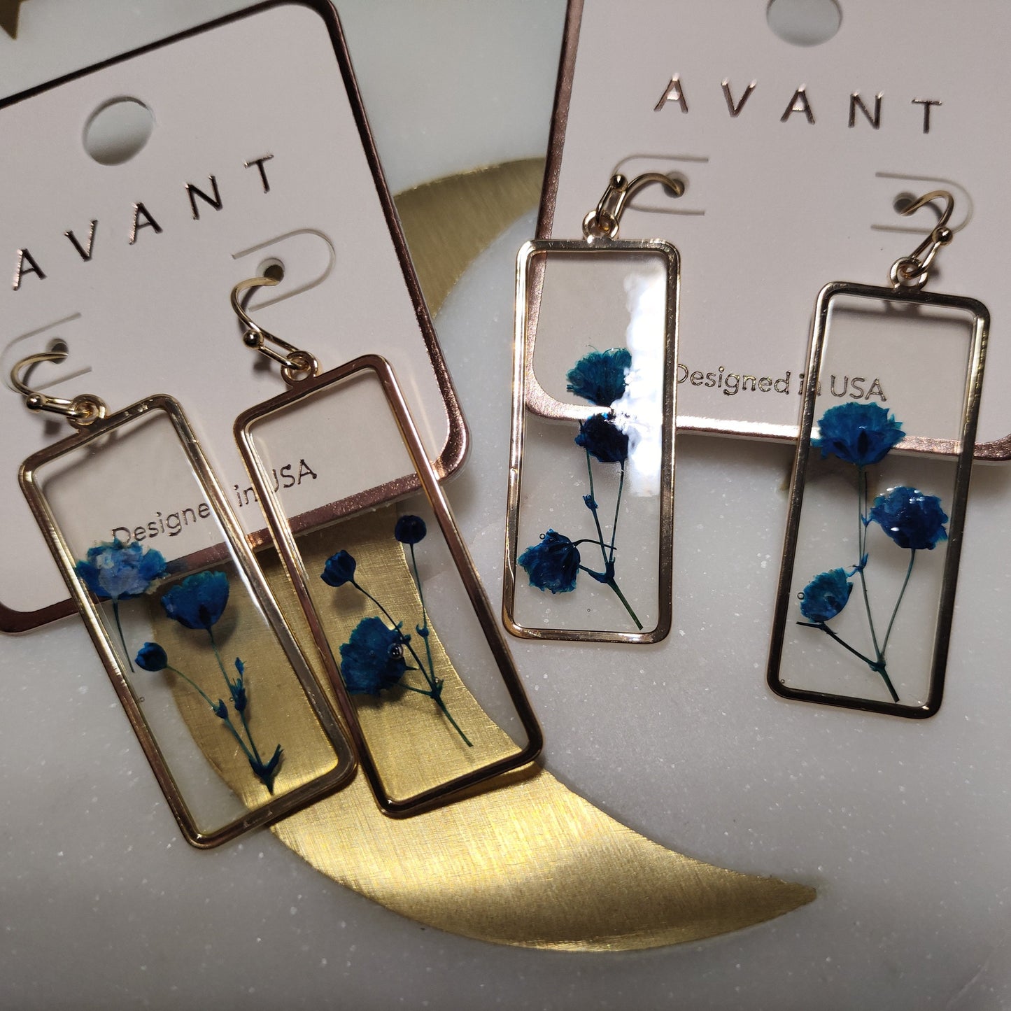 Blue Flower Transparent Earrings