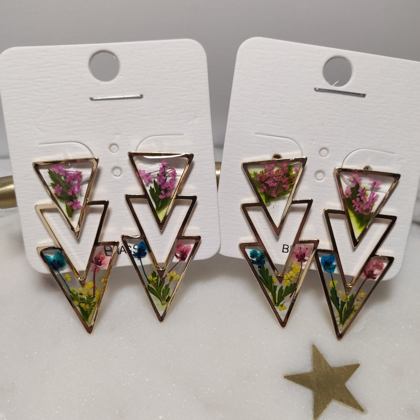 Triangle Flower Transparent Earrings