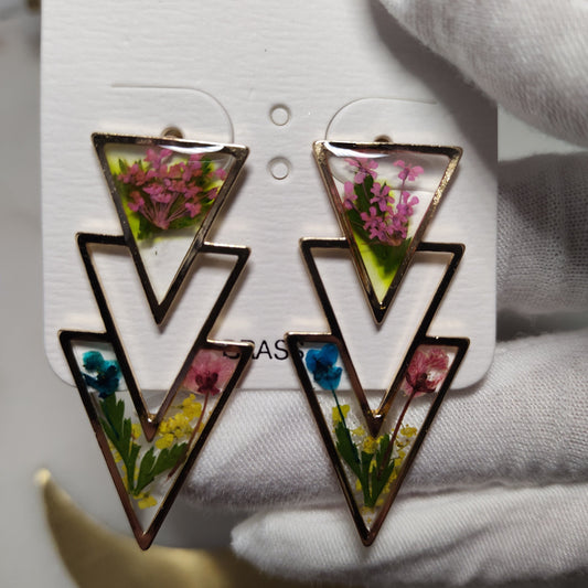 Triangle Flower Transparent Earrings