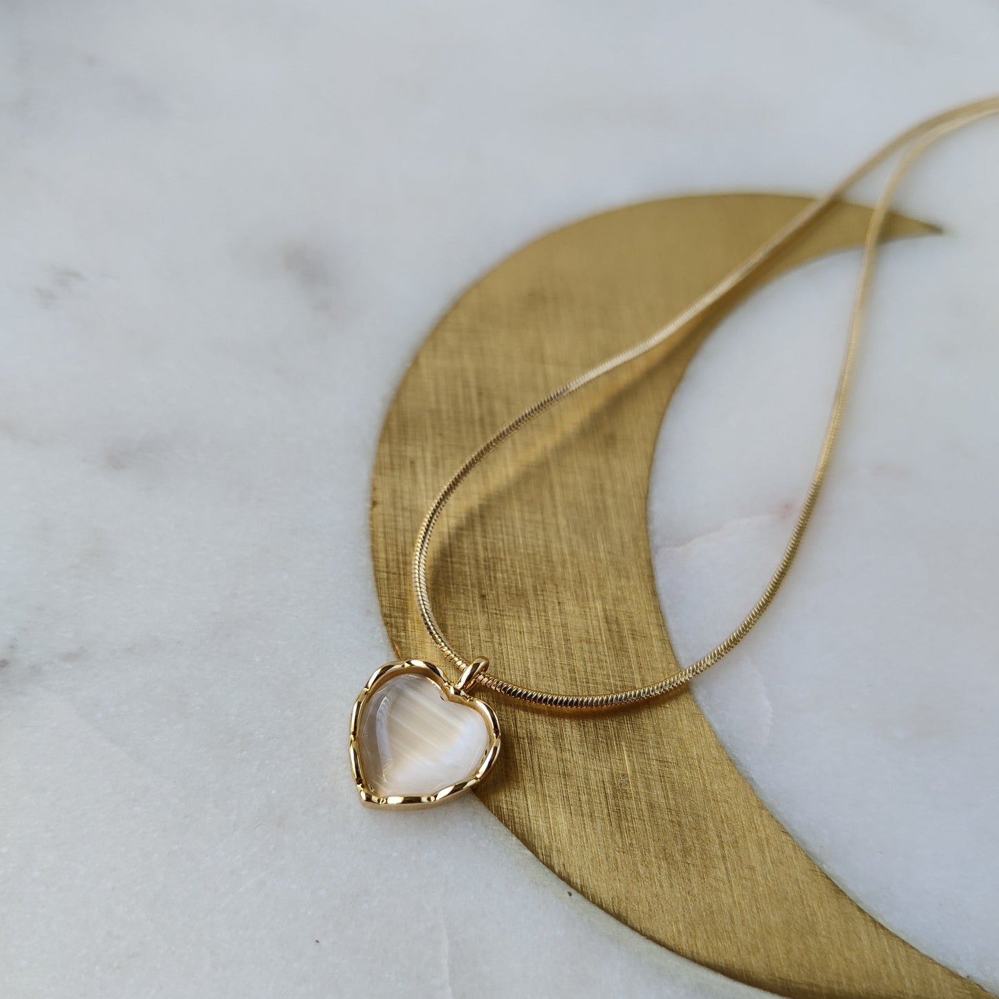 Heart Cat Eye Necklace - 18k Gold Plating