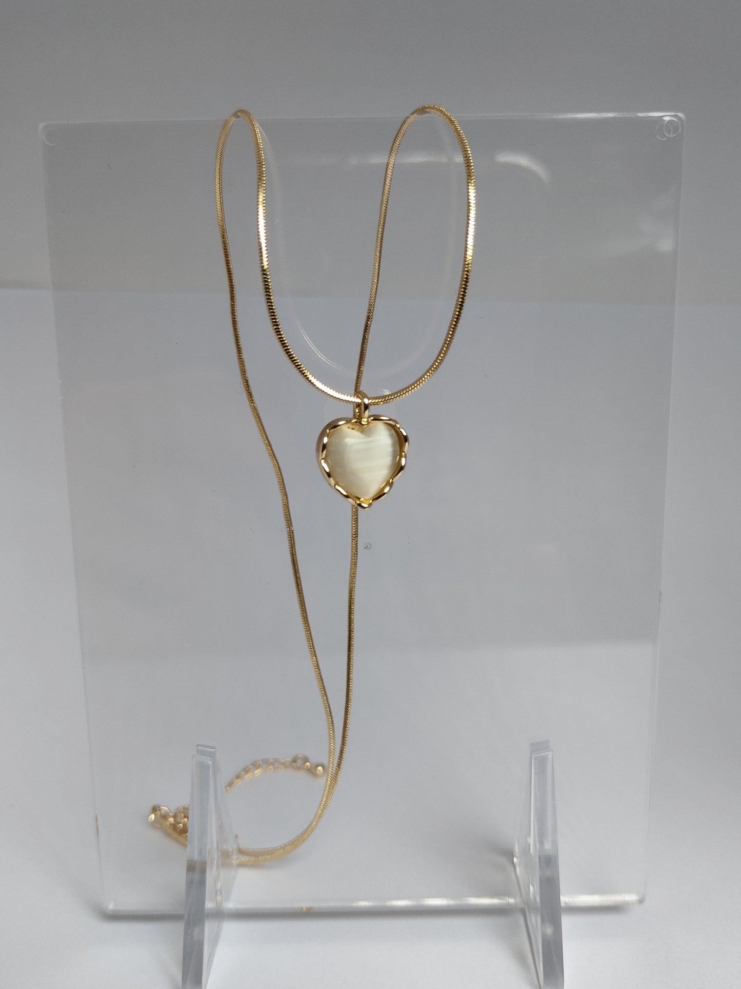 Heart Cat Eye Necklace - 18k Gold Plating