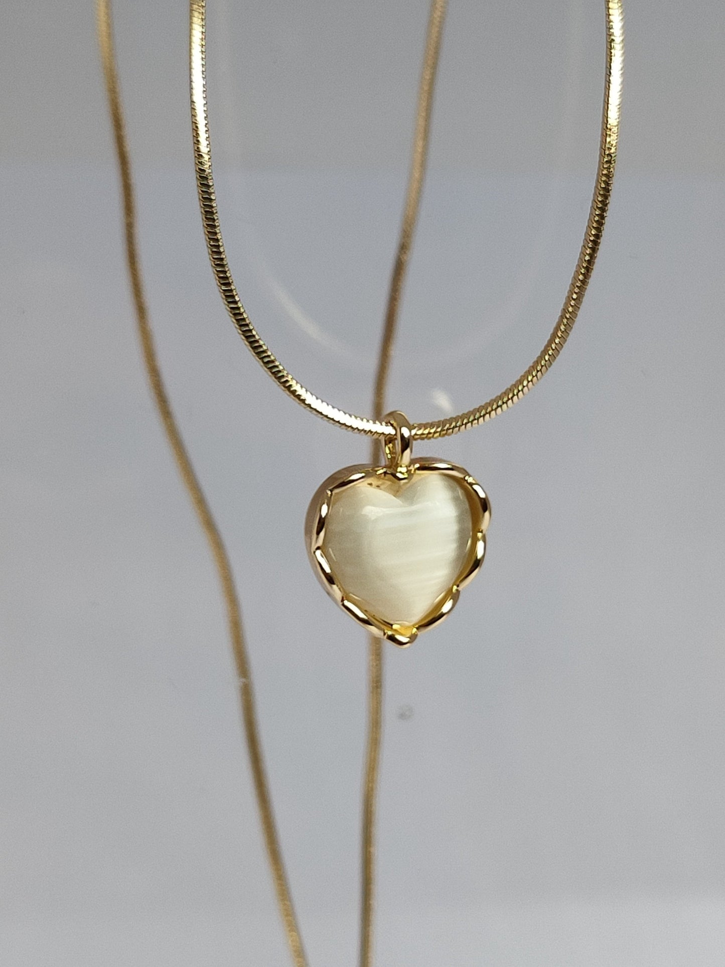 Heart Cat Eye Necklace - 18k Gold Plating