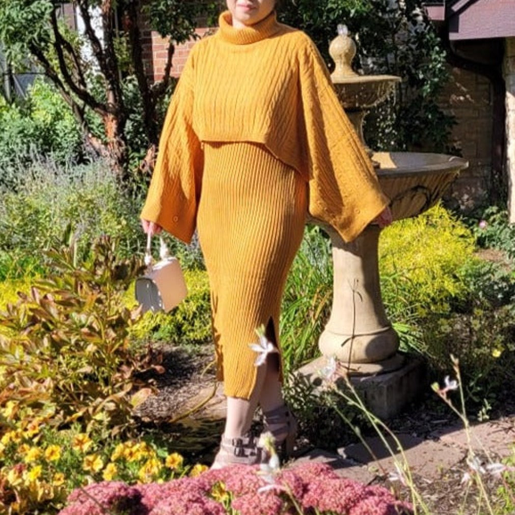 Mustard 2pcs Dress and Shawl