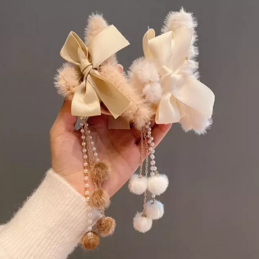 Faux Fur Hair Clips With Detachable Tassel